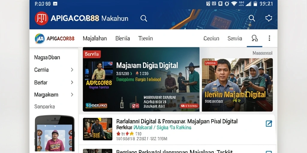 Tampilan antarmuka aplikasi berisi berita terkini dan artikel menarik.
