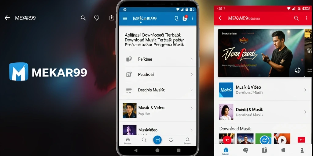 Antarmuka aplikasi MEKAR99 untuk download musik dengan mudah.