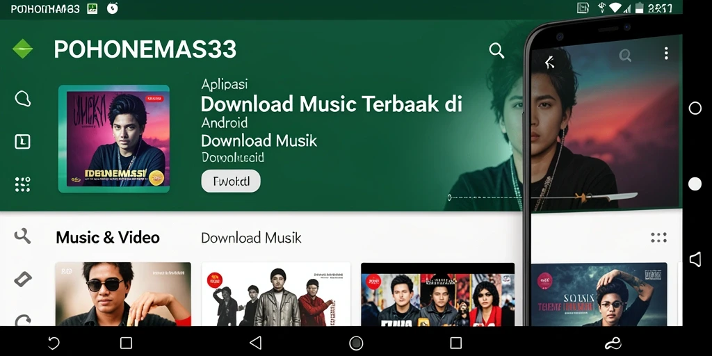 Tampilan antarmuka modern aplikasi POHONEMAS33 untuk Download Musik.
