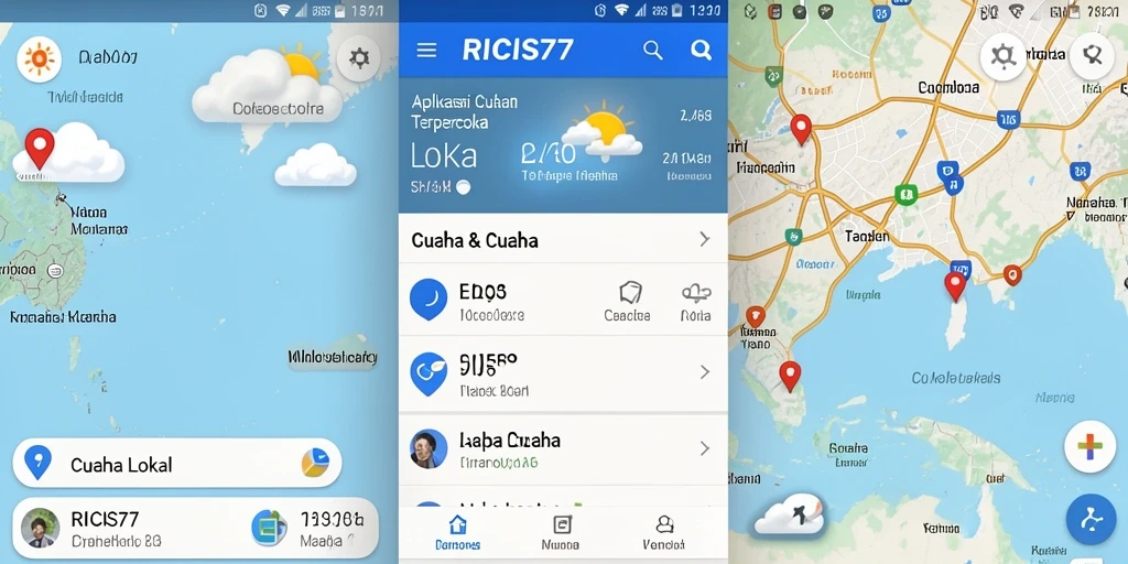 Screenshot antarmuka aplikasi RICIS77 menampilkan informasi cuaca lokal terbaru.