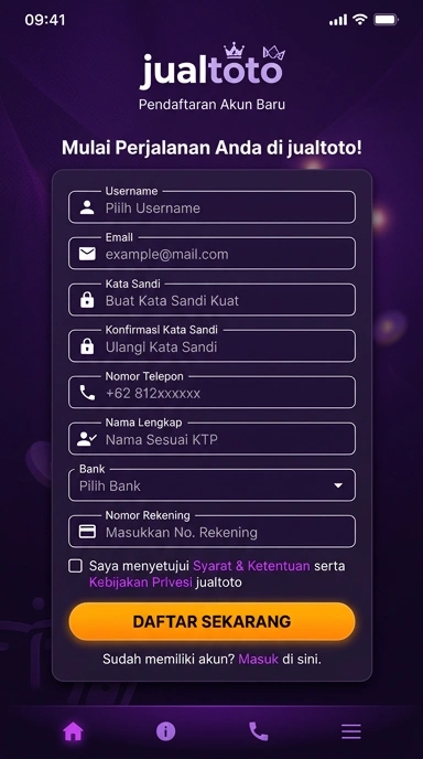 Tampilan halaman daftar jualtoto