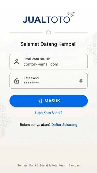 Tampilan halaman login jualtoto